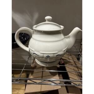 Longaberger Pottery WT Woven Traditions Classic Blue Teapot Tea Pot